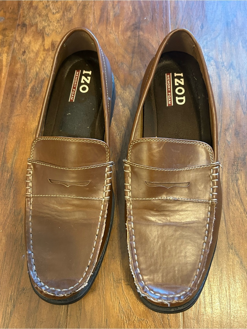 Izod Brown Leather Slip-On Penny Loafers